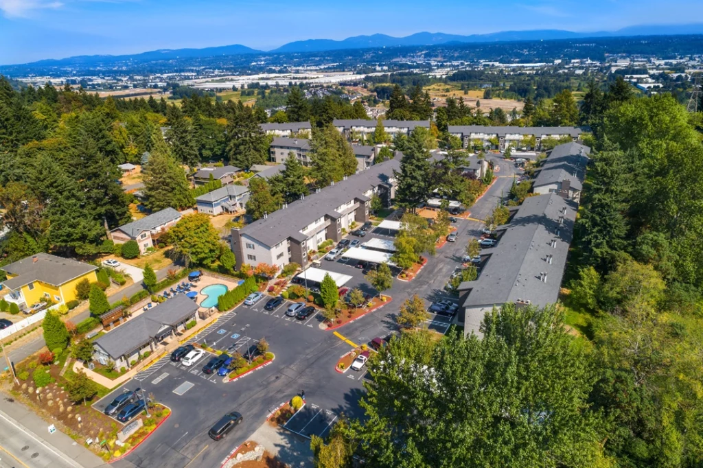 Aerial view of Skyview 3322 apartments for rent in Kent, WA
